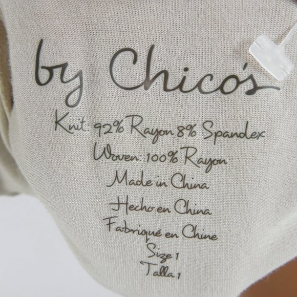 CHICO'S Top M Sz 1 Beige/Tan Knit Tunic Blouse Chiffon Overlay Relaxed Fit - Picture 9 of 11